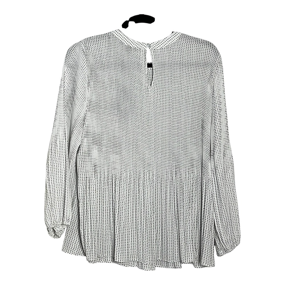 Adrianna Papell Women Pleated Georgette Blouse Polka Dot White Black L NWT - Picture 2 of 10